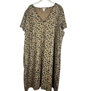 Retro Animal Print Midi Dress Brown 22 Leopard Safari Neutral Chic Relaxed Artsy